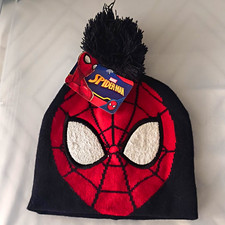 Marvel Spider-Man Boys Knit Beanie Hat w/ Pom Pom Black/Red One Size