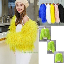 Women Short Shaggy Faux Fur Coat Winter Warm Jacket Fluffy Cardigan Outwear