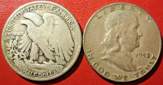 Etats Unis. Lot de 2 x 1/2 Dollar Liberté et Franklin 1936 et 1952. Argent. TB