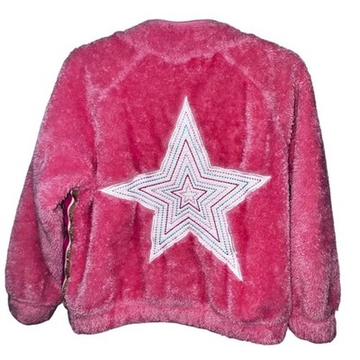 Hatley Girls Pink Fuzzy Star Jacket Size 5 Full Zip Kids Outerwear Cute