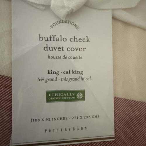 Pottery Barn Buffalo Check Duvet Cover King/Cal King Red Ivory Plaid NWT 108x92 - Picture 3 of 6