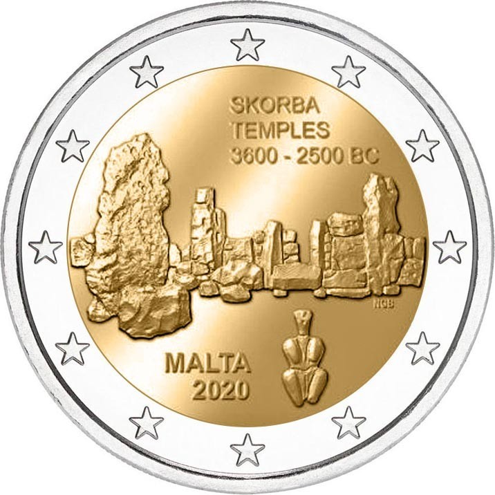 Malte, 2020, pièce de 2 euros, UNC, sous capsule, temples de Skorba !