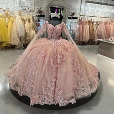 Pink Princess Quinceanera Dress with 3D Flower Decals Lace Up Corset Ball Gown