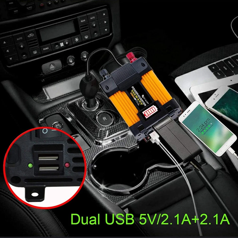 Inverter 12V 220V 300W Display LED USB Auto Camper Onda Sinusoidale Modificata - Immagine 3 di 4