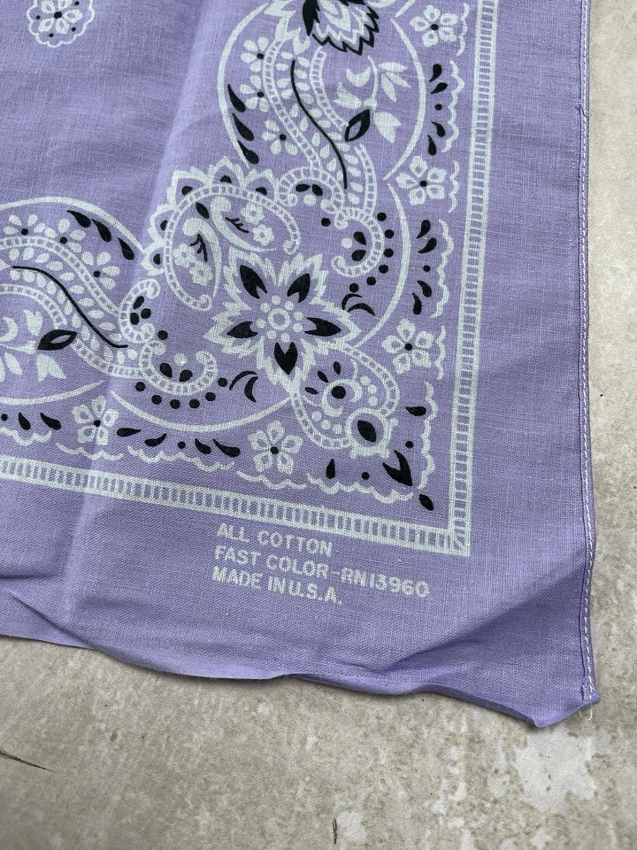 Bandana rápida color púrpura RN 13960 EE. UU. 100 % algodón vintage verdadera de los años 60 Foto 2 de 3