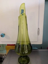 Vintage L.E. Smith, FAYETTE GLASS Green 17" Swung Pedestal Base Vase M.C.M