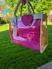 Juicy Couture Beaching Large Tote Heart Pink Yellow Clear Crossbody Bag NEW
