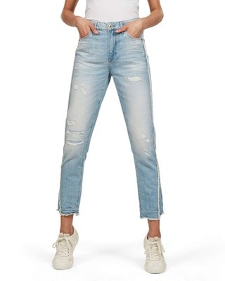 G-Star Damen Jeans 3301 Fringe Rp High Straight Ankle, Blau Vintage Destroy, W27