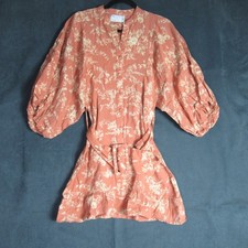 ASOS Design Dress Womens 6 Coral Floral Puff Sleeve Button Ruffle Hem Safari