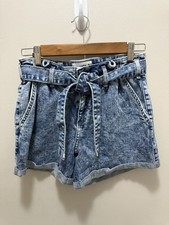Abercrombie Kids Paperbag Waist Denim Shorts Size 15/16 High Rise Tie Belt
