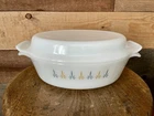 Vintage Fire King #433 Oval Casserole w/Lid Candle Glow Atomic Star