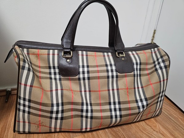 BURBERRY Nova Check Vintage Travel Boston Bag Leather 50cm