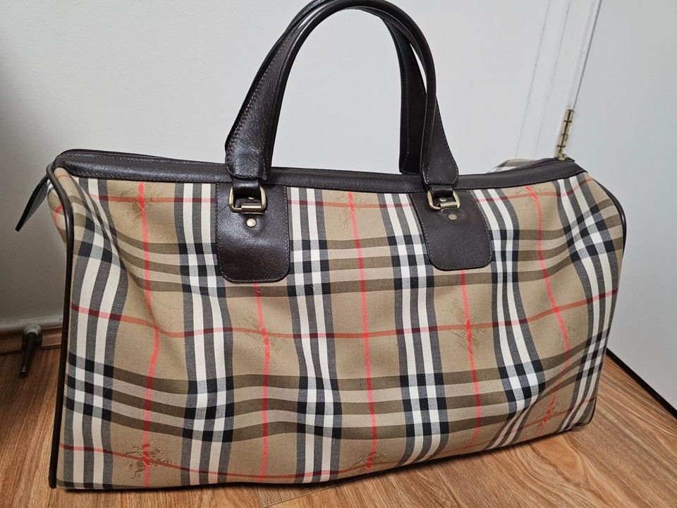 BURBERRY Nova Check Vintage Travel Boston Bag Leather 50cm