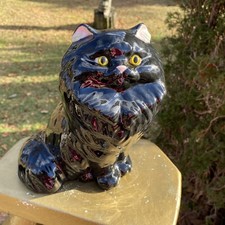 Vintage Ceramic Black Persian Cat Figurine Ta...
