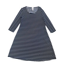 Chico’s Striped Stretchy 3/4 Sleeves Shift Dress Black White Comfy Sz Small