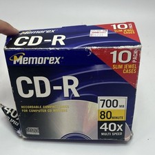 Sealed Memorex CD-R 10-Pack Music 40x 700MB 80min Blank Discs W/ Slimline Cases