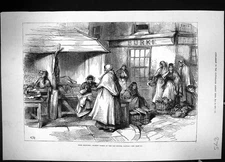 Original Old Antique Print 1879 Ireland Market Women Booths Galway Victorian