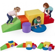 6PCS Kids Foam Climbing Blocks, Velvet Indoor Climb Crawl Activity Playset