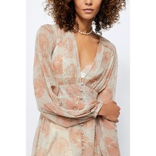 Free People Valerie Duster Small Floral Print Festival Maxi Dress Neutral Boho