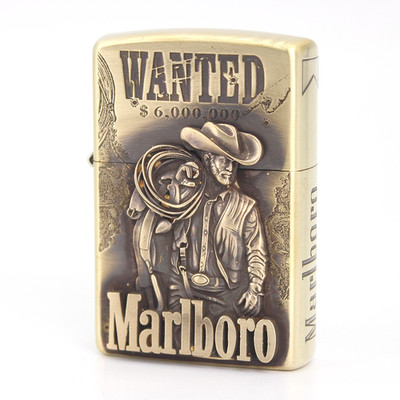 Zippo lighter 205 Classic Asia Custom/ Marlboro Wanted Wrangler Emblem Brass New