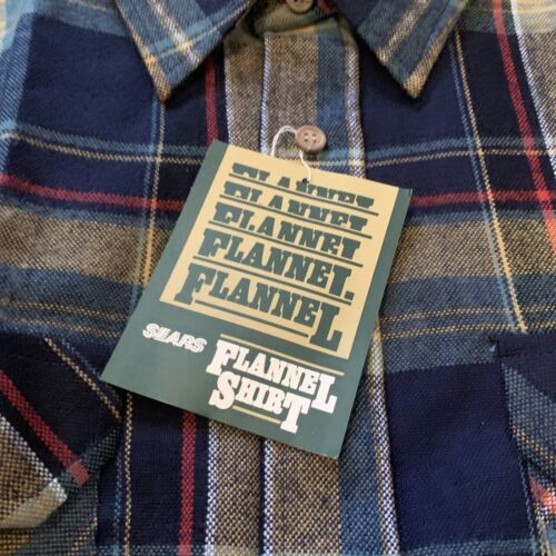Vintage Sears Flannel Shirt Perma-Prest Red Blue Plaid Large 1960’s W/ Tags READ - Picture 2 of 17
