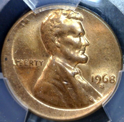 1968s ERROR PCGS MS63 OFF CENTER Lincoln Cent NICE KEY DATE CH BU Coin NR - Picture 3 of 8