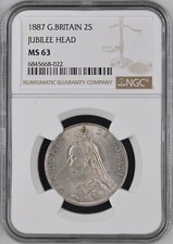 UK - GREAT BRITAIN, FLORIN - 2 SHILLINGS  1887 JUBILEE HEAD NGC MS 63 (24) ,RARE