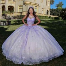 Lavender Shiny Quinceanera Dresses With Cape Ball Gown Sweetheart Tulle Lace-Up