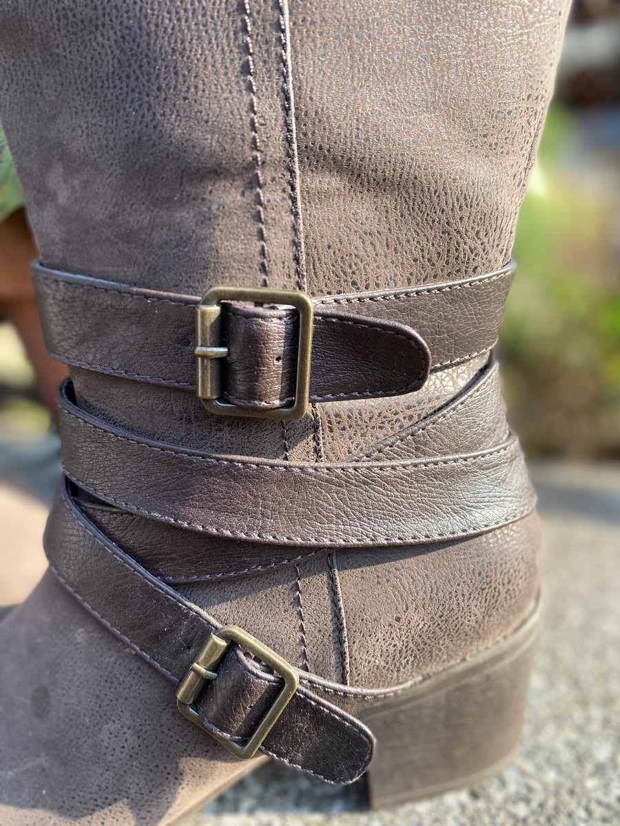 Ruff Hewn Lt. Brown Leather Full Zip Mid Calf Boot Women Size 6M