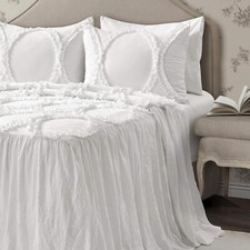 Lush Dcor Riviera Ruffle Skirt Bedspread White Vintage Chic Farmhouse Style Ligh