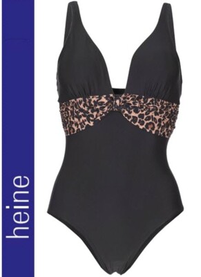 NEU SCHWARZ LEO! ZAUBERHAFTER BADEANZUG mit SCHLANK EFFEKT 34 36 D HEINE *007368