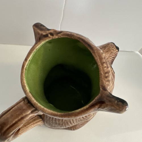 Vintage Antique Majolica Brown Bear Cub Creamer Pitcher Green Interior 5.5" - Picture 6 of 8