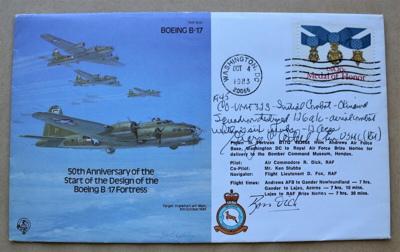 BOEING 日本最大のブランド B 17 FORTRESS 安全Shopping 1983 COVER AXTELL SIGNED GENERAL Lt GEORGE CLIFTON