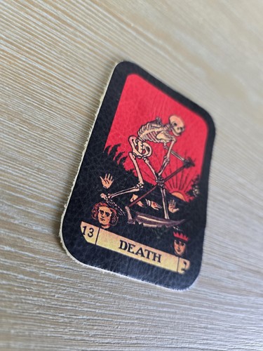 TAROT DEATH CARD DEVIL BIKER MOTORCYCLE SEW ON LEATHER PATCH 3 X 2 INCH - Picture 3 of 3