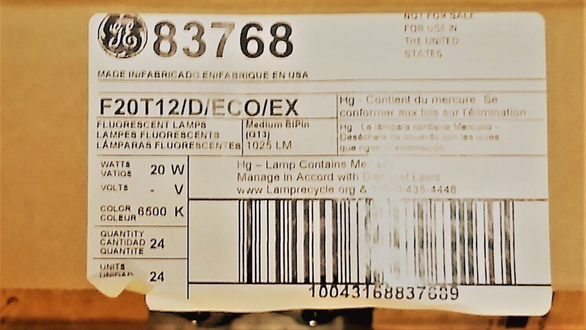 2x GE F20T12/D/ECO/EX 20W 6500K 24 2x GE F20T12/D/ECO/EX 20W 6500K 24