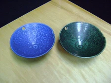 Rice Bowls Blue and Green Set of 2  BK pottery 6.5" Glazed Very Nice 