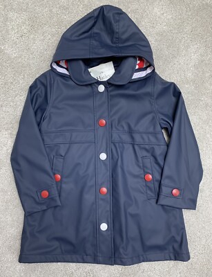 NEU Mädchen Hatley marineblau Kapuze Knopfleiste Regenjacke Spritzmantel Alter 5-6 Jahre