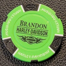 BRANDON HD ~ FLORIDA (Neon Green/Blk design 1) Harley Davidson Poker Chip CLOSED