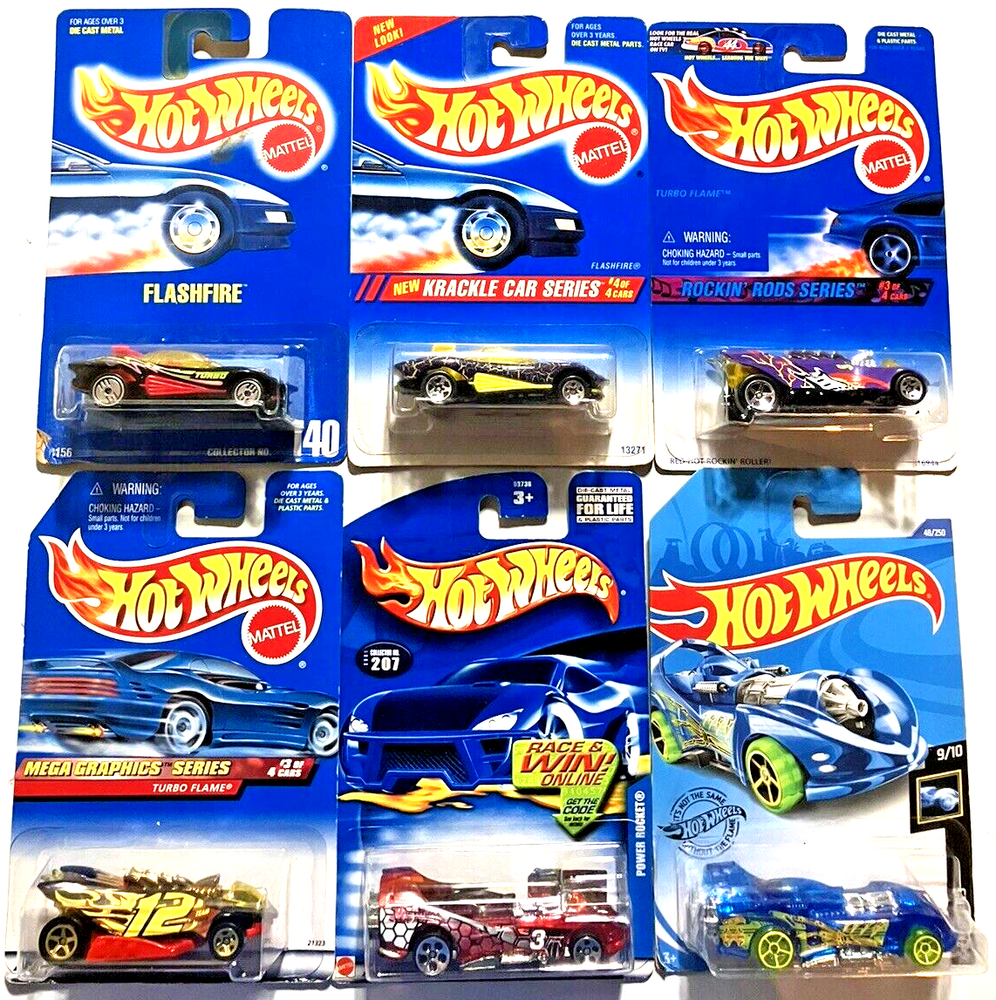 Hot Wheels~ 1990's Blue Card ~Mixed Lot Of 6~FLASHFIRE-TURBO FLAME-1:64~New~VG+