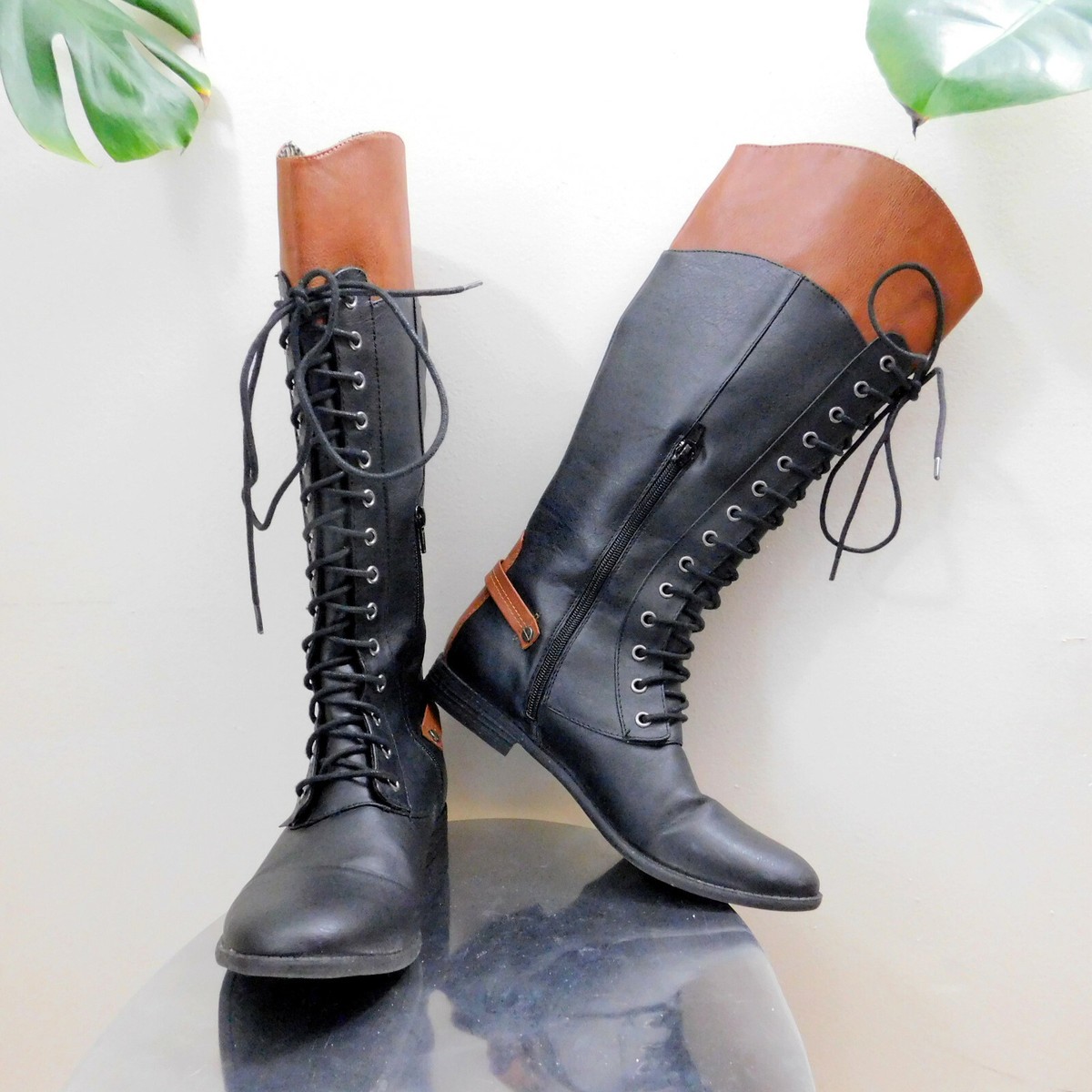 Rocket Dog Knee High Boots Steampunk Style Black Brown Lace Zip