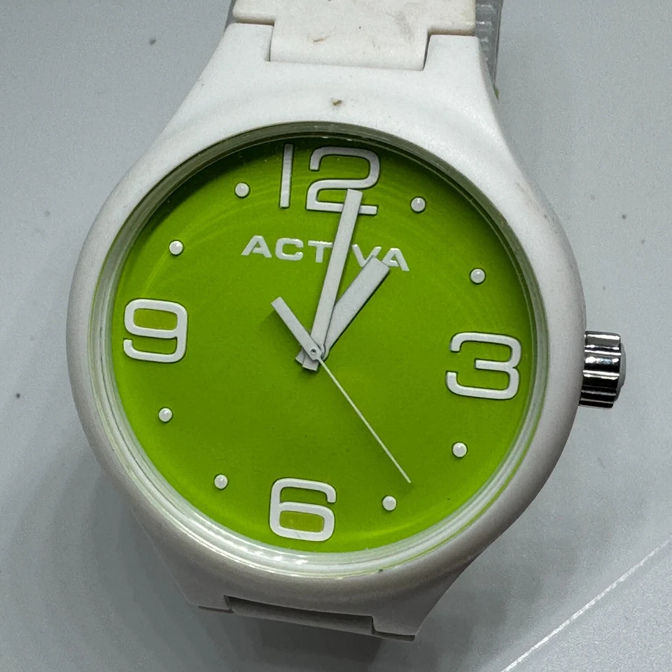 Relógio de quartzo Activa unissex 50m branco verde plástico borracha peças suíças nova bateria - Imagem 2 de 4