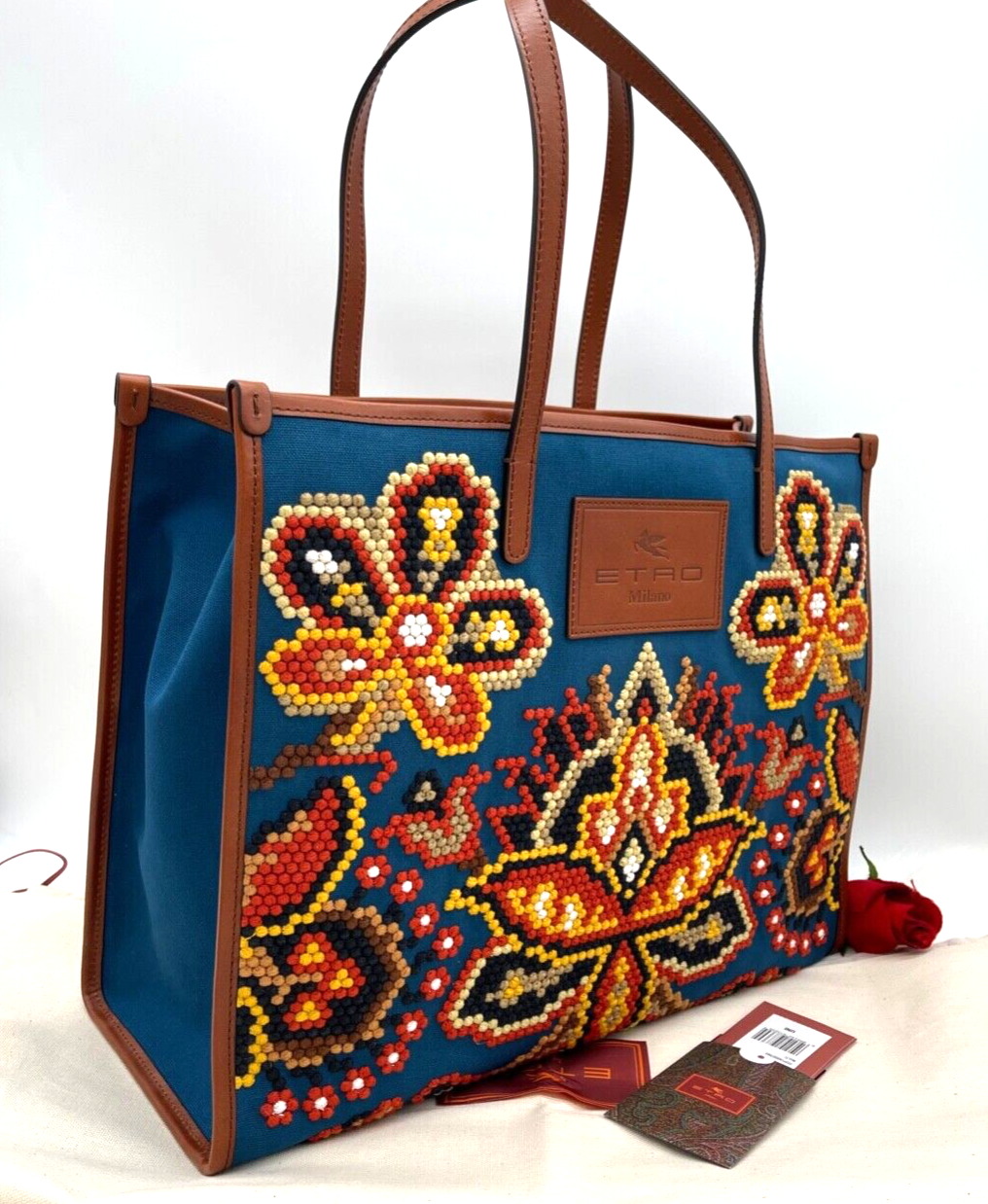 AUTH NWT 1280 Etro Needlepoint Floral Embroidered Canvas Tote Bag In Multi eBay
