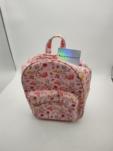 UNDERONESKY MINI BACKPACK-PINK W/BUTTERFLIES/FLOWERS-Zips-Adjustable Straps-NWT - Picture 2 of 9