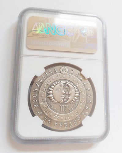 20 RUBLES 2009 BELARUS SIGNS OF THE ZODIAC VIRGO SILVER NGC MS69 - Picture 6 of 6