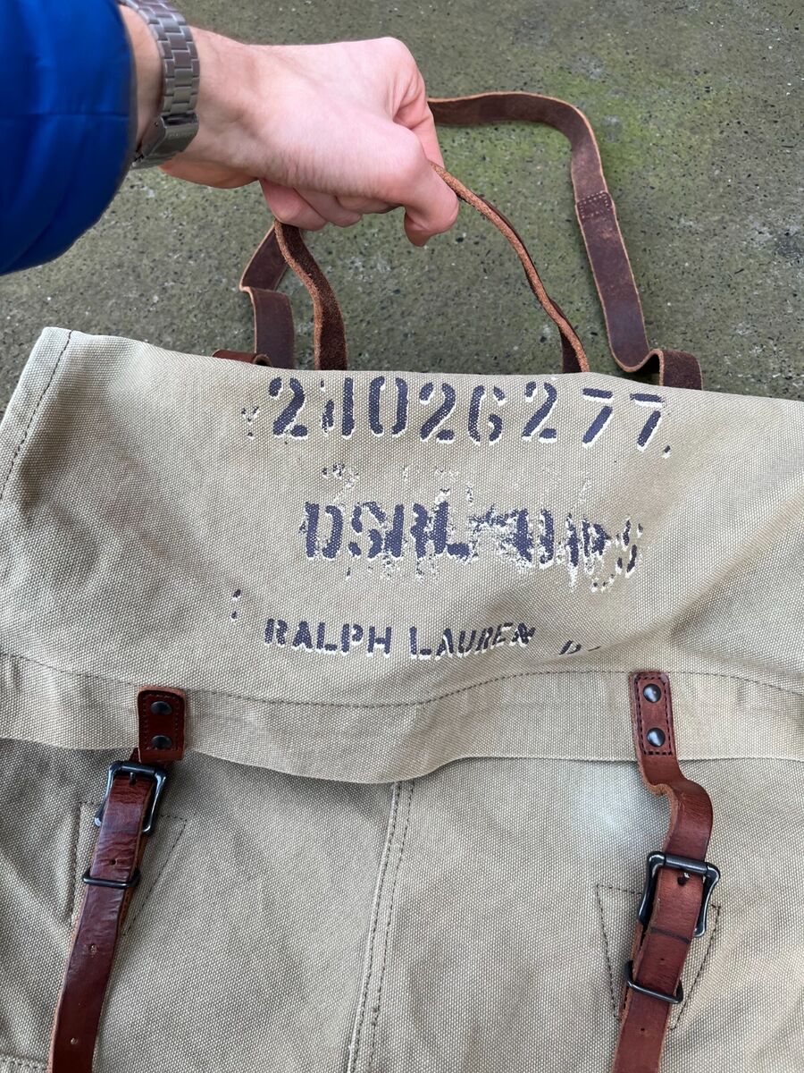 Vintage Ralph Lauren Military Messenger Bag Denim & Supply Leather/Canvas  Big Sz