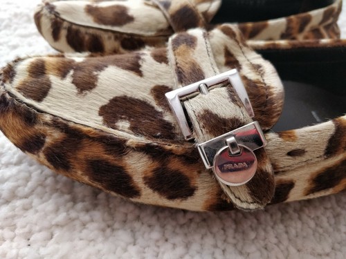 Prada Pony Hair Leopard Womens Flats Shoes Moccasins Loafers Ballet Leather - Picture 6 of 12
