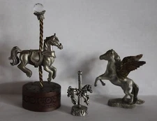 Vtg Spoontiques  Pewter Carousel Horses /  C.A.T Pegasus Figurine Miniatures (Z)