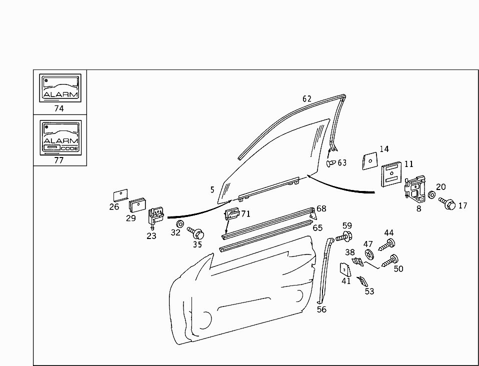 MERCEDES W208 CLK RASCHIAVETRO ESTERNO PORTA ANTERIORE SX OEM