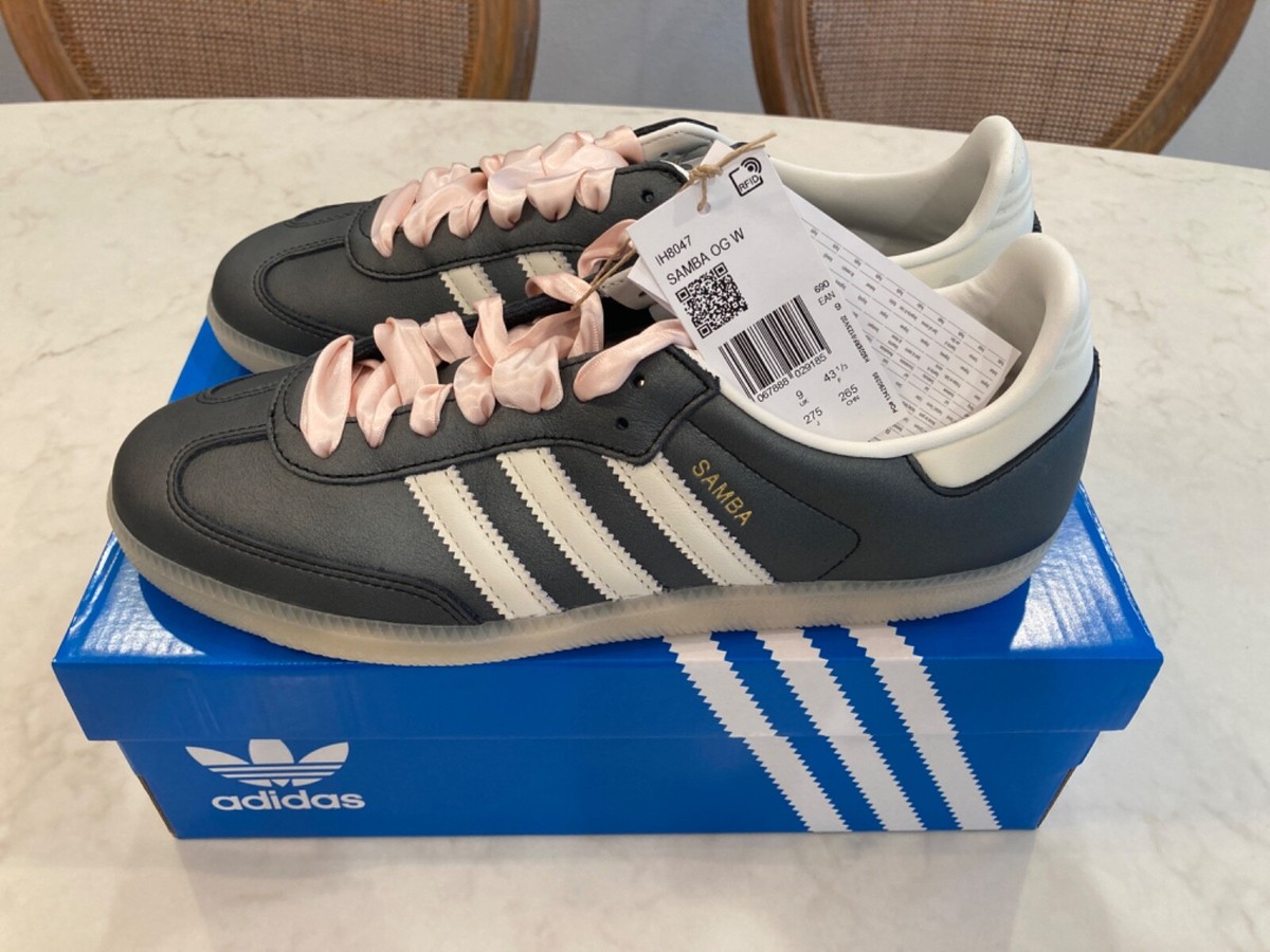 New Adidas Women's Samba OG Black Pink Ribbon Laces- Size New Adidas Women's Samba OG Black Pink Ribbon Laces- Size