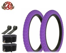 2 ALTA BICYCLE WIRE BEAD TIRES 18" X2.125 PURPLE BMX COMP III W/TUBES & RIMSTRIP